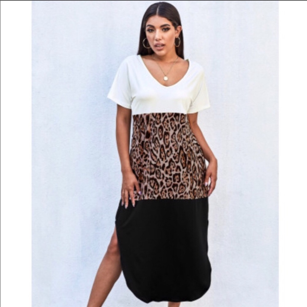 Leopard Colorblock Maxi Dress - White Leopard Black